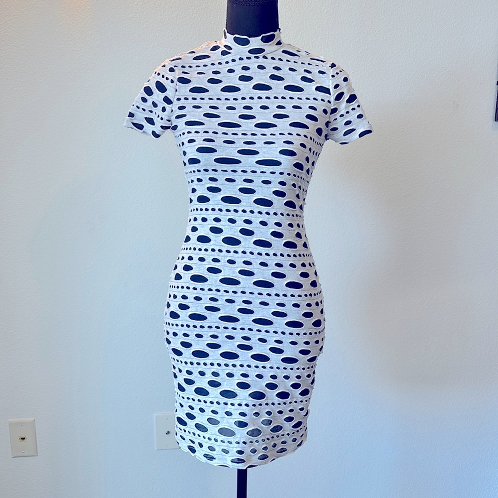 NWT: Distressed Mini Dress, Cream/Combo